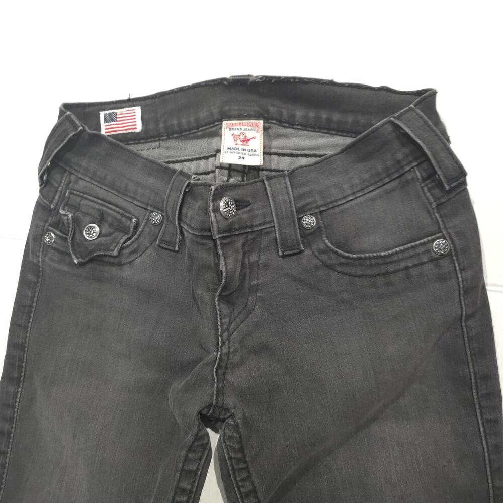 True Religion Womens Black Jeans Button Pockets Size 24 Made in USA Vintage Y2K!